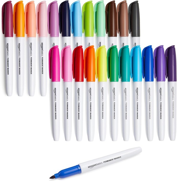 Amazon Basics Permanentmarker Feinspitze 24Er Set Mehrfarbig Wasserfest-image