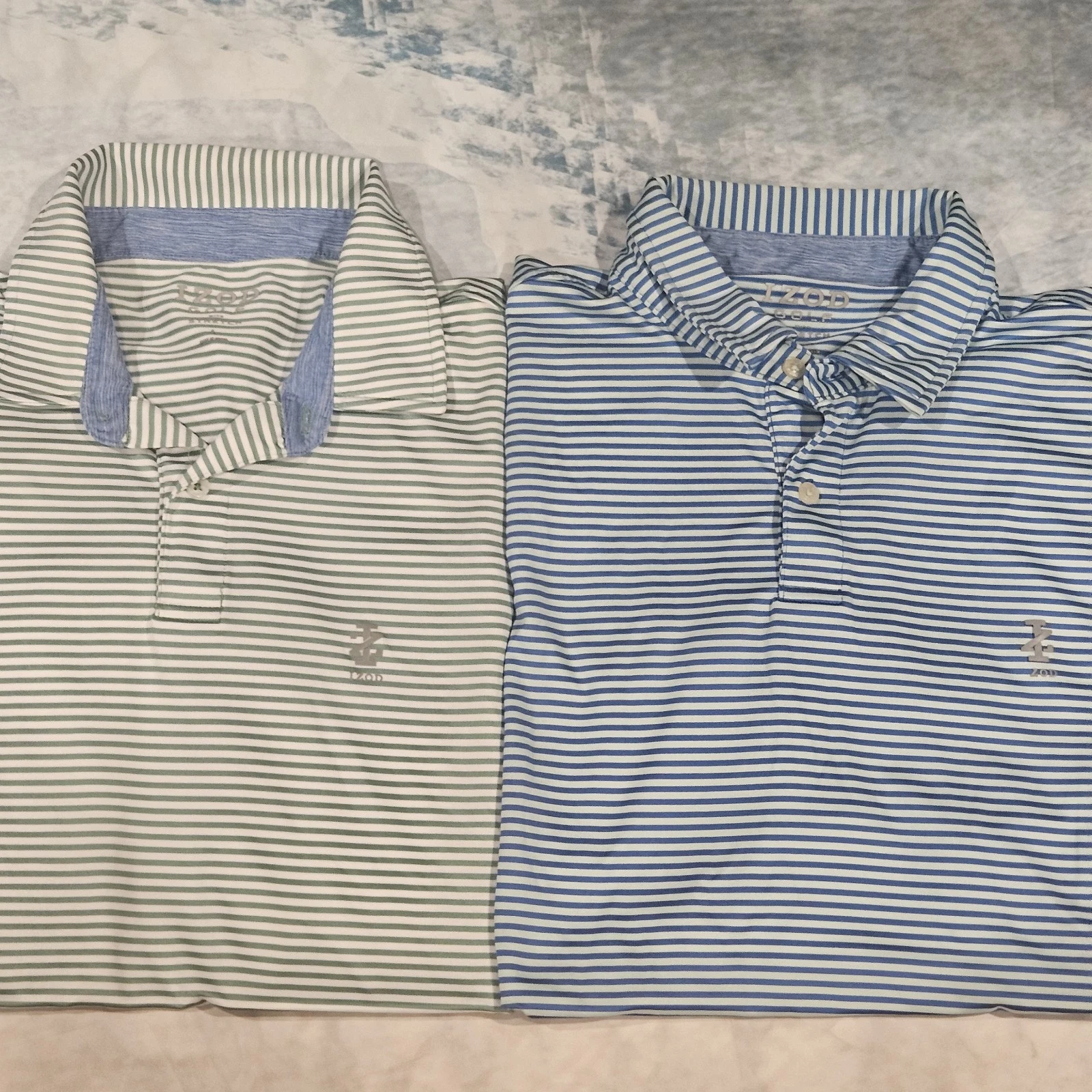 IZOD Golf Polo Shirts Mens Bundle of 2 Striped Blue Green Stretch Size Large