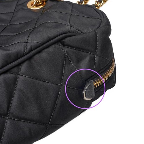Prada Black nylon quilted triangle logo gold chain women's shoulder bag - Picture 8 of 13