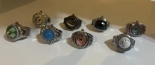 Vintage Lot of 8 WATCH RING Finger Stretch Band Quartz Blue, Green, Pink Ect