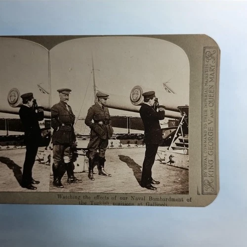 WW1 Military Stereoview C1916 Real Photo Turkey Gallipoli Naval Barage Of Turks