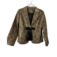 6256 Gold  Black Floral Silk Brocade Ribbon Cocktail Evening Jacket Medium 