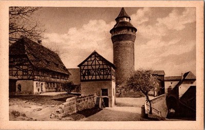 Vintage Nürnberg Vestnerturm & Tiefer Brunnen Postcard Kupferdruck