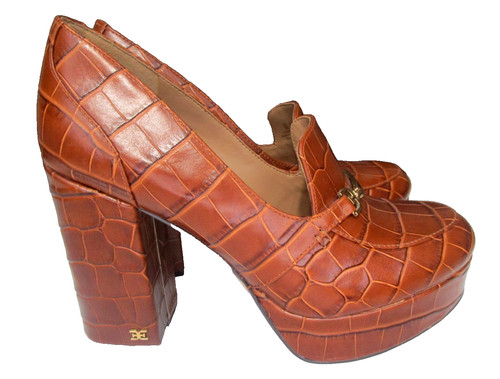 NEW~Sam Edelman Brown Croc Platform High Block Heel Dress Shoes Women's SZ 8