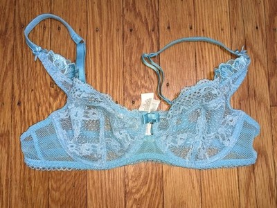 Aubade Aqua Blue French Sheer Lace Luxury Lingerie Bra 34B