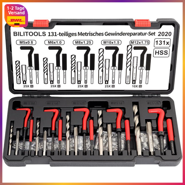 Gewindereparatur Set 131-Teilig Helicoil M5 M6 M8 M10 M12 Reparaturwerkzeug-image