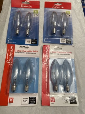 *Lot Of 4” Sunbeam 2 Clear Chandelier Bulbs Candelabra Base 40W 130V Bulbs - Image 1 of 3