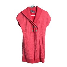 Vintage Free People Red Sweater Dress Shawl Collar Short Sleeve Medium Y2K