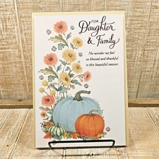 Dayspring Thanksgiving Greeting Card Daughter & Family Orange Blue Pumpkins