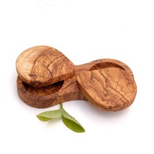 Set Bidoni Legno di Ulivo Artigianali Doppio Contenitore Coperchi Rotanti