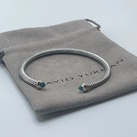 David Yurman 4mm Cable Sterling Silver Blue Topaz and 18K Yellow Gold Bracelet