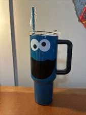 Bioworld Sesame Street Cookie Monster 40 Oz Blue Stainless Steel Tumbler New!