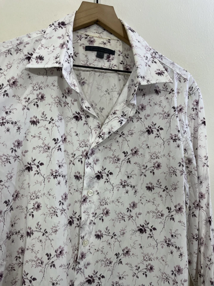 John Varvatos 美国衬衫 M 非常豪华花卉纽扣学院风极简主义玫瑰 — 第 4/4 张图片
