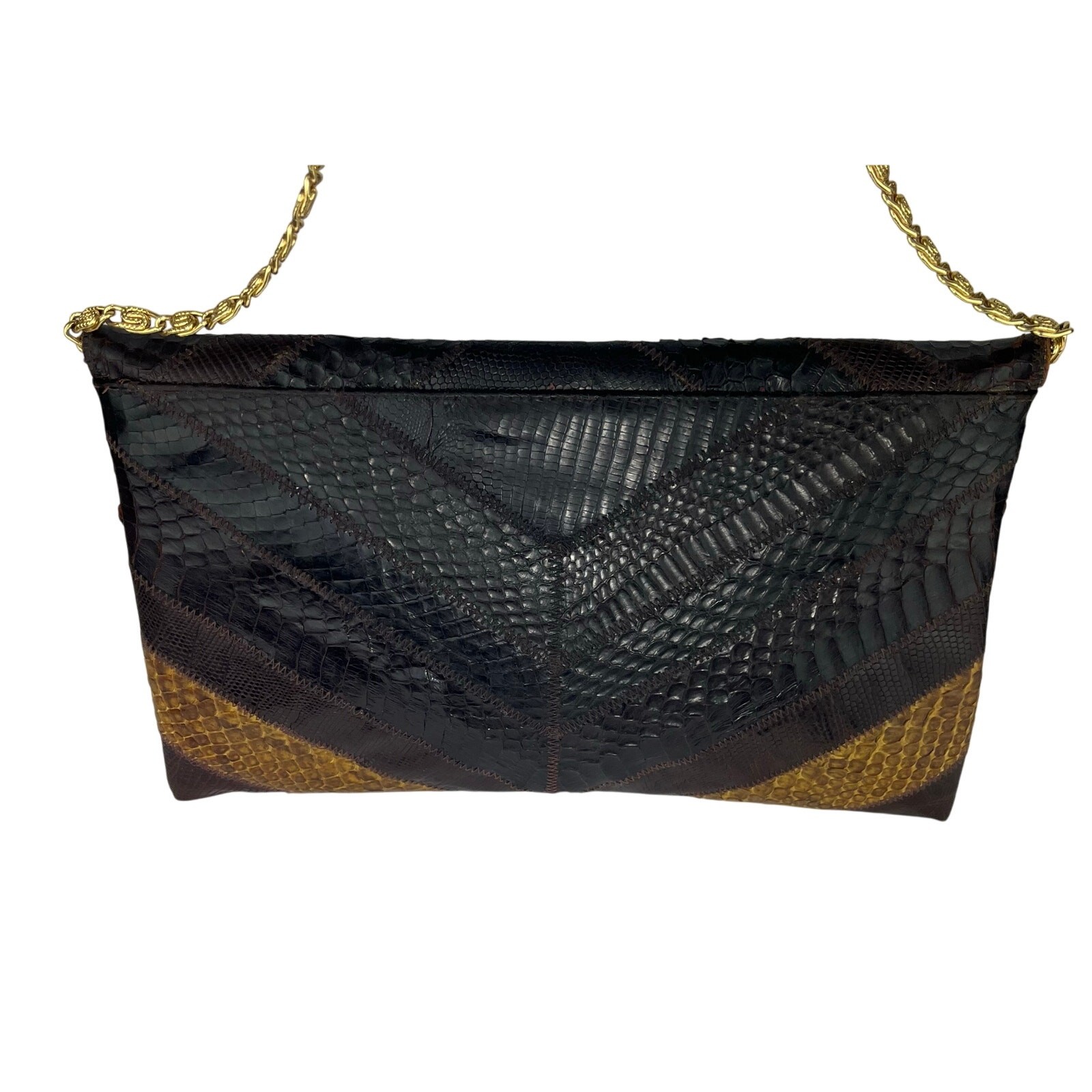 Varon Leather Snakeskin Turtle Shell Shoulder Bag… - image 3