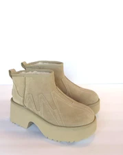 Ugg Ultra Mini New Heights Sunwave Boots (8) Sand Platform 3" Suede UggPlush NEW
