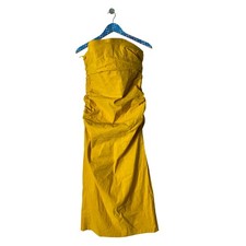 BY ANTHROPOLOGIE Soleil Mango Yellow Slim Strapless Ruched Midi Dress Size Large