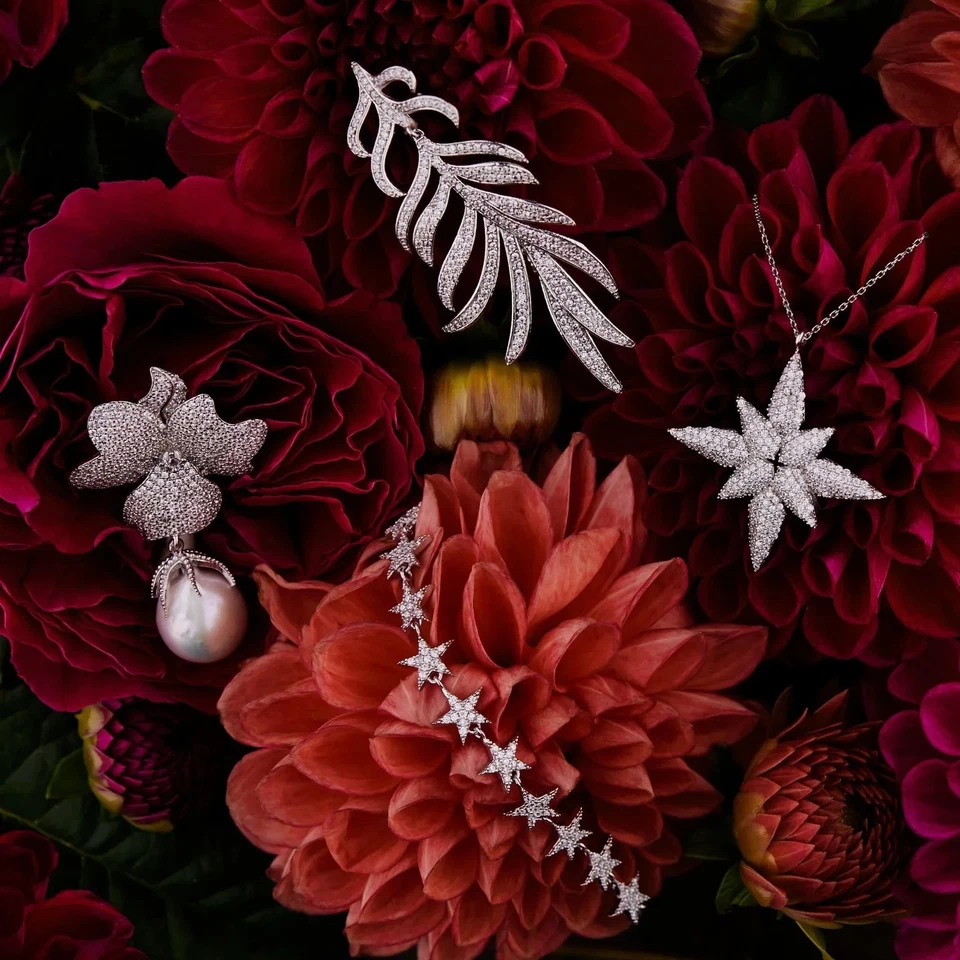 Orecchini Fiore Bianco Rosa Barocco Naturale Perla 925 Argento Sterling Cz Sposa - Immagine 4 di 4