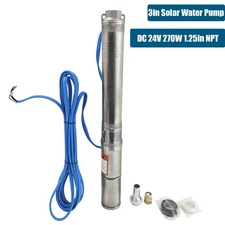 DC24V 3in Solar Pump Submersible Pump Bore 270W Deep Well Pump 33ft Copper Cord