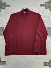 L.L.Bean Sweater Mens Xl Red Cotton Knit Golf Quarter Zip 