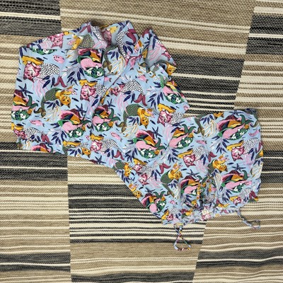 Printfresh x Anthropologie Pajama Set Women's Large Cami Shorts Mermaid Cats