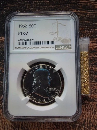 1962 Franklin Half Dollar 90% Silver NGC PF67 Last Year  FREE 2g 24kt Gold Flake