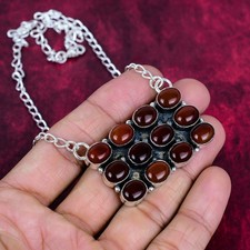 Collar de plata de ley 925 hecho a mano con piedras preciosas de equilibrio de cornalina roja joyería