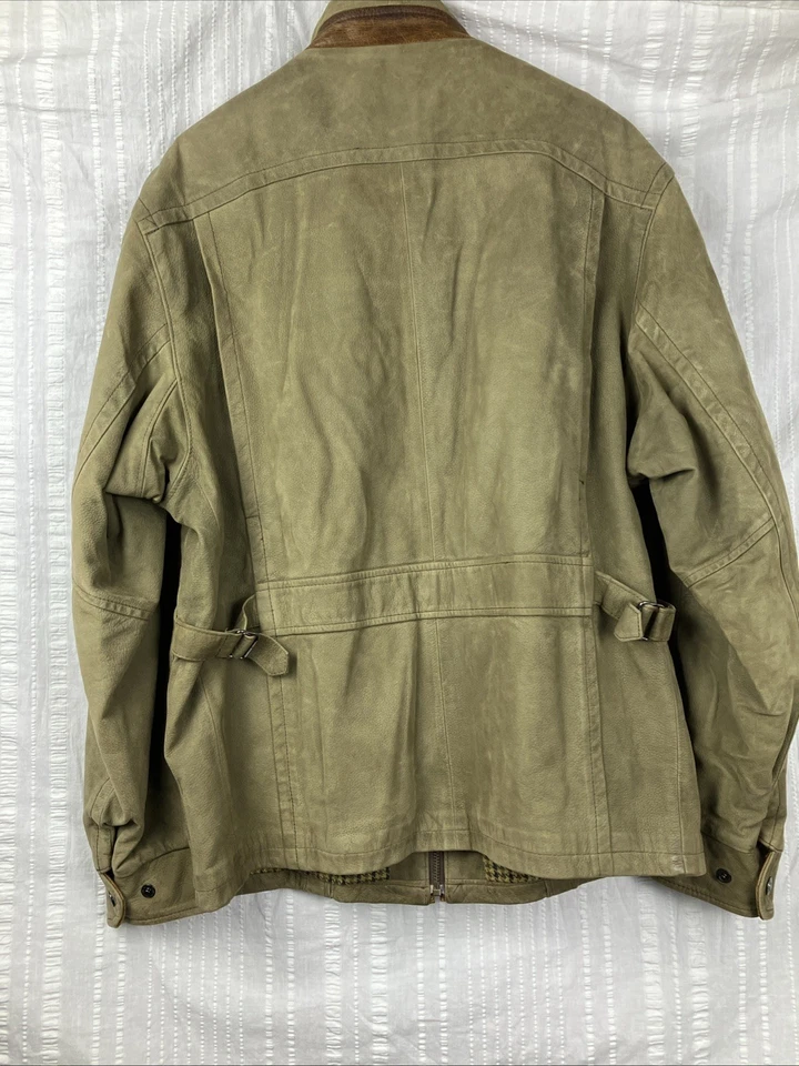 40 Overland Gamuza Envejecida 2 Bolsillos Cuero Chaqueta Camionero Bombardero Motociclista Moto Foto 3 de 4