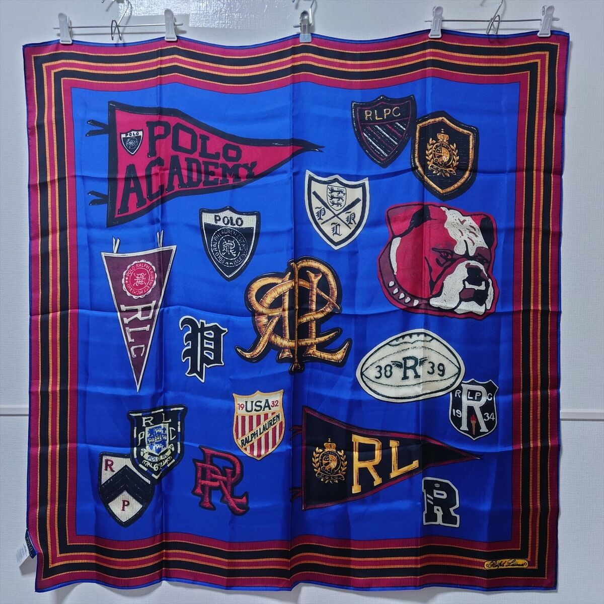 Polo Ralph Lauren scarf silk 105cm 41″ square logo blue | eBay Polo Ralph Lauren scarf silk 105cm 41″ square logo blue | eBay