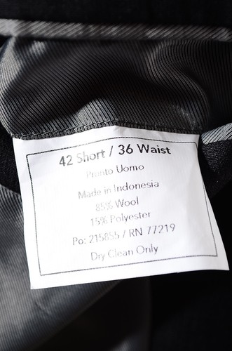42S Short Pronto Uomo Dark-Gray Worsted Wool 2-Piece Suit 36x29 Trousers Jacket - Picture 13 of 14