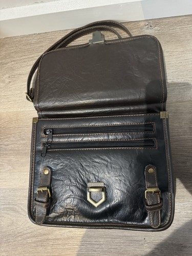 Futura Genuine Leather Satchel Laptop Ipad Carrier Crossbody Casual Bag - Picture 2 of 5