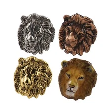 Pewter African Lion Head, Pin or Magnet, 1 Inches, Handmade in the USA