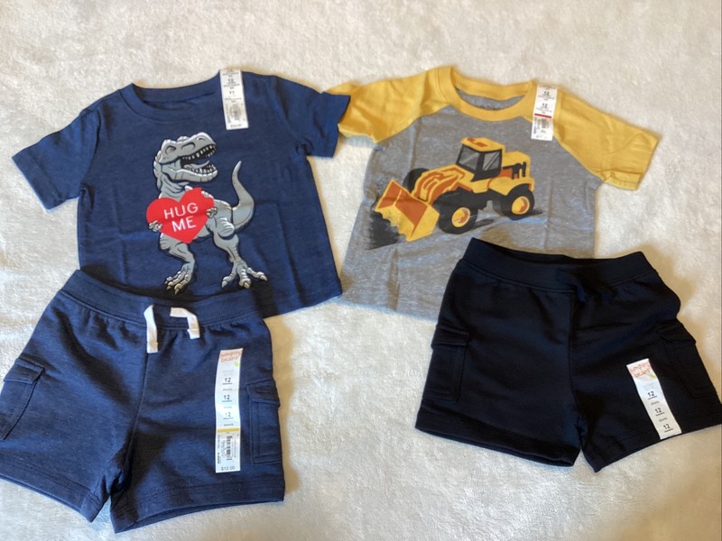 Bulldozer Truck Trex Dinosaur boys 12 mos tshirts & shorts Jumping Beans NWT