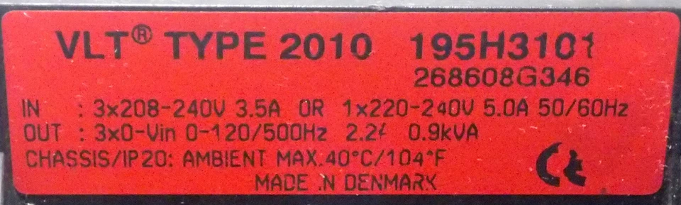 DANFOSS VLT TYPE 2010 VARIABLE SPEED DRIVE 195H3101 w/ EMC MOTOR FILTER 195H6523 - Image 3 of 4