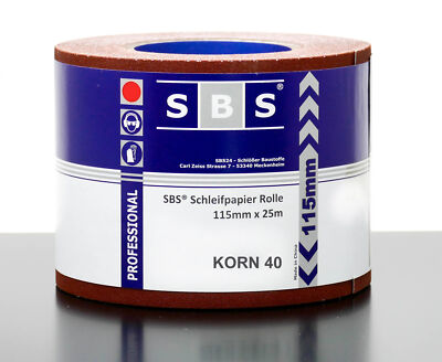 SBS  Schleifpapier Rolle 115mm x 25m Korn 40 Handschleifpapier Schmirgelpapier