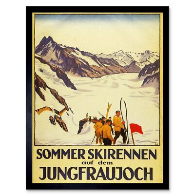 Sportausstellung Event Sommer Skirennen Jungfrau Alpine Mountain gerahmter Kunstdruck