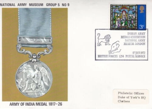 GB 1972 Army of India Medal 1817-26 Cover special cancel typed with encl. VGC