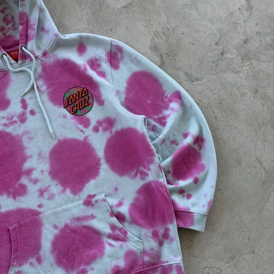 Sudadera con capucha holgada estilo corbata Santa Cruz vintage años 90 talla L blanca rosa Foto 2 de 4