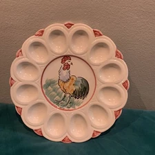Deviled Egg Plate Server With Rooster 9 3/4” Round