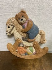 Vtg 1986 Rocking Horse Teddy Bear Frankies Designs Baby Room Plaque Wall Decor
