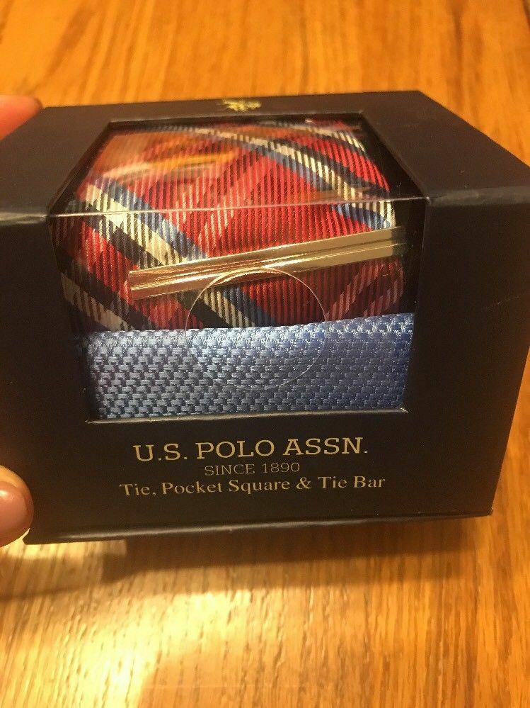 New Mens Polo Assn Since 1890 Tie Pocket Square Tie Bar Ships N 24h
