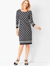 Ladies Talbots Black White Geometric Print Contrast Border Sheath Dress Size 14