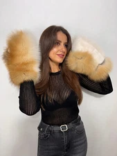 Golden Island Fox Fur And Rex Rabbit Fur Mittens Saga Furs Full Fur Winter Glove