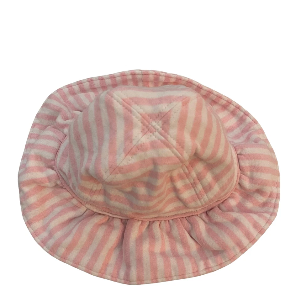 Gymboree Bucket Hat 0-3M Girls Pink White Stripes Chin Strap - Image 4 of 4
