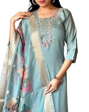 Bollywood Women's Ensemble Women Embroidered Kurta With Printed Dupatta  Pant