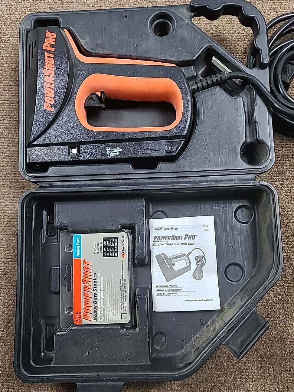 Powershot Pro Electric Nail Gun Stapler Orange Model 9100 Corded 120V