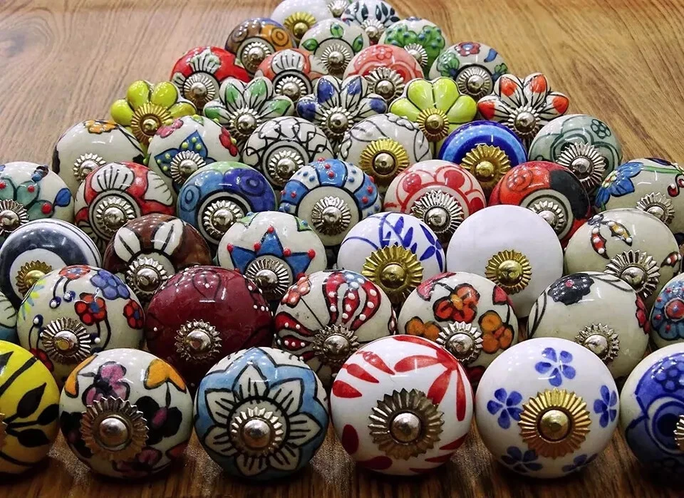 Wholesale Lot Indian Handmade Vintage Ceramic Door Knobs Cabinet Drawer Handle - Image 2 of 4