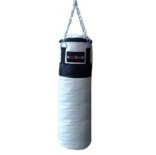 SACCO DA BOXE IN CANVASS "KOOLOOK" 20 KG BIANCO, 100 X 30 cm cucito a mano!