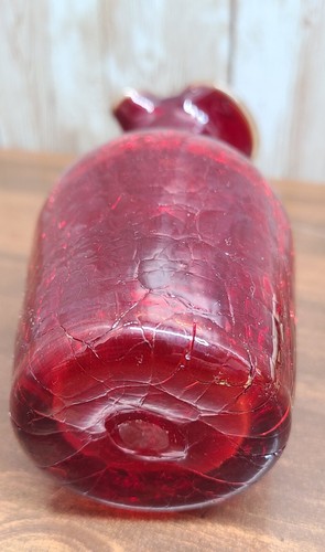 Vtg Cranberry Pilgrim Ruffled Glass Cruet Vase Pitcher Clear Handle & Stopper - Picture 10 of 13