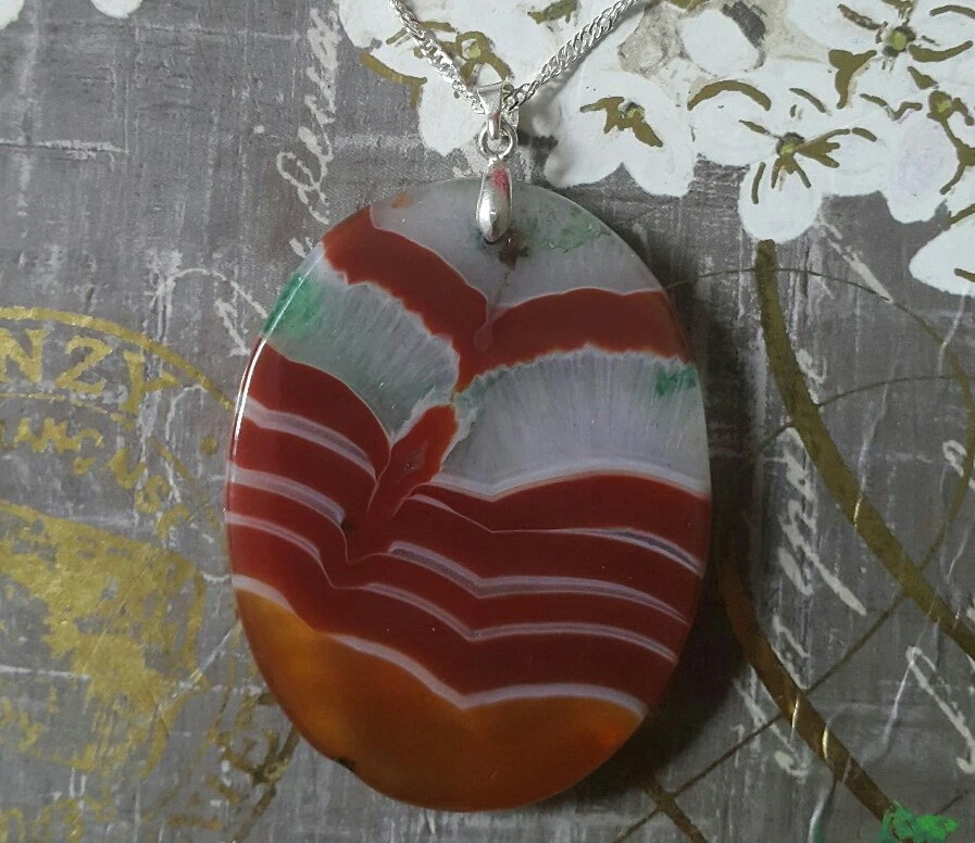 Collar enchapado en plata 925 con piedras preciosas de cristal druzy ágata verde marrón Foto 4 de 4