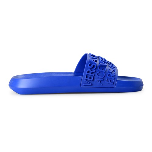 Versace Men's Cobalt Blue Logo Embossed Pool Slide Flip Flops Shoes US 13 IT 46 - Picture 4 of 8